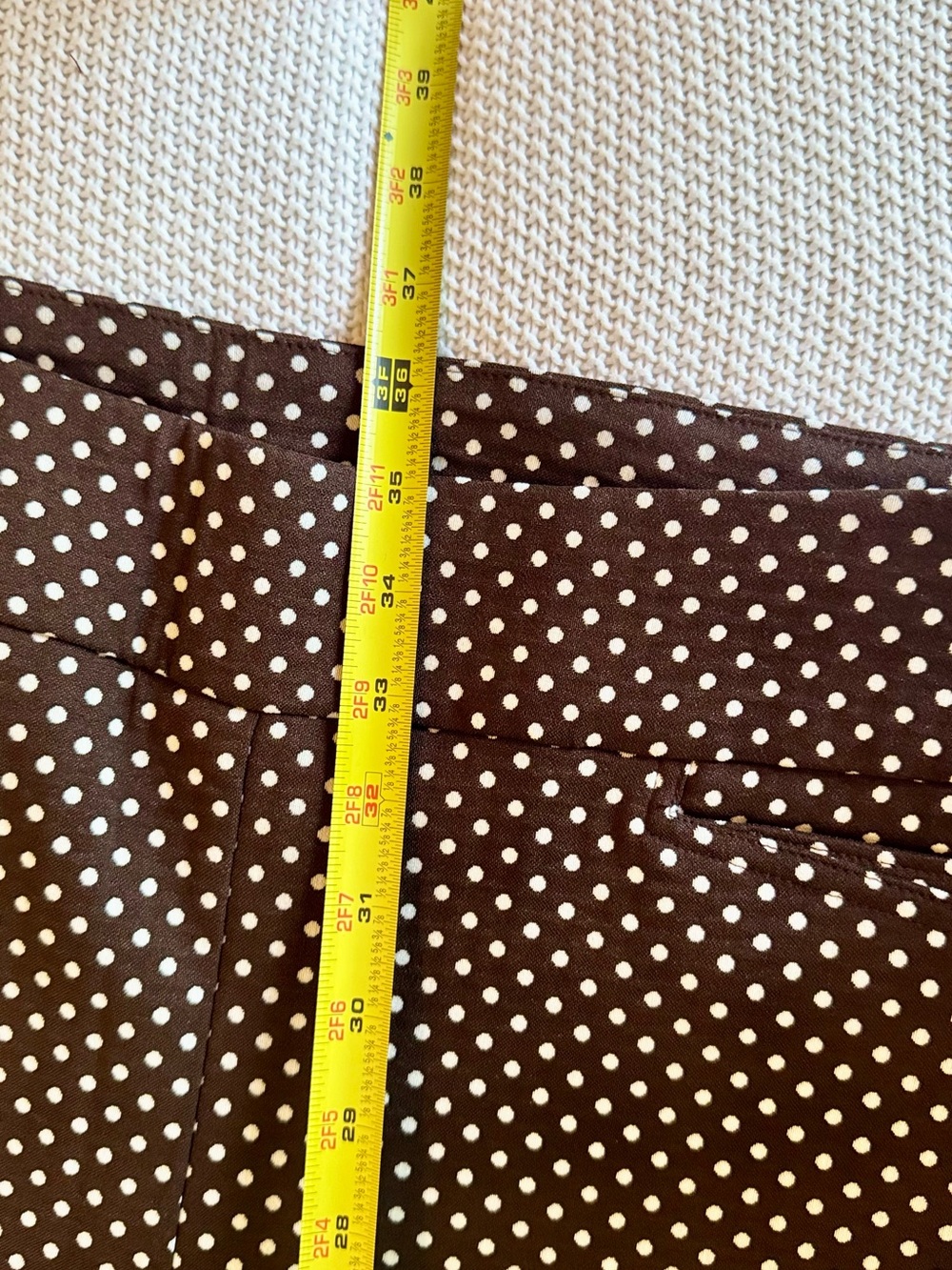 CHICOS Fabulously Slimming Stretch Chocolate Brown White Polka Dot Cropped Pants - Picture 14 of 16